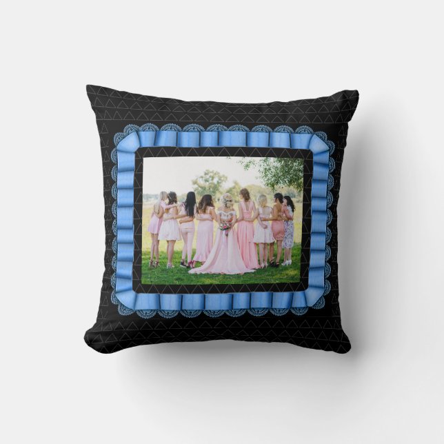 Modern Photo Best Friends Bridesmaids Lace Blue Throw Pillow (Front)