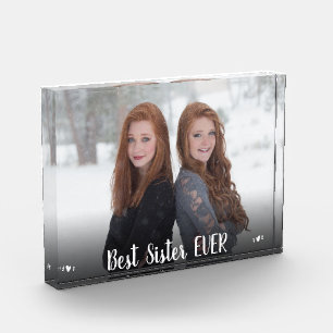 Modern Photo Best Sister Ever Hearts Block