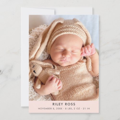 Modern Photo Birth Announcement  Blush Pink