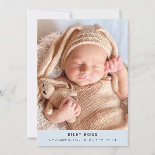 Modern Photo Birth Announcement  Pastel Blue