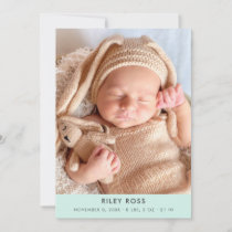 Modern Photo Birth Announcement | Pastel Green