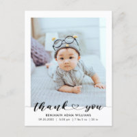 Modern Photo Birth Announcement & Thank You Postcard