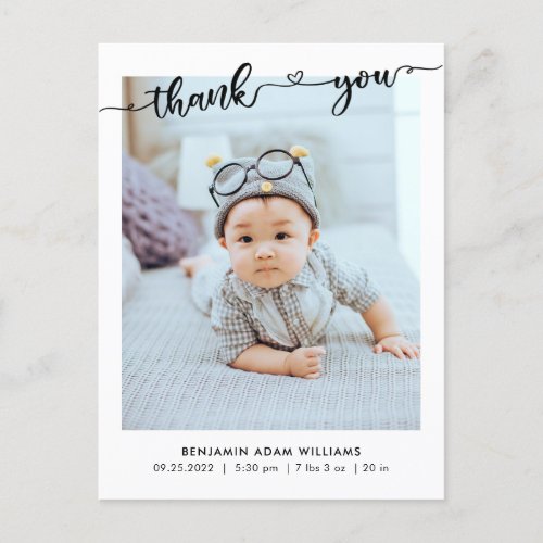 Modern Photo Birth Announcement  Thank You Postcard