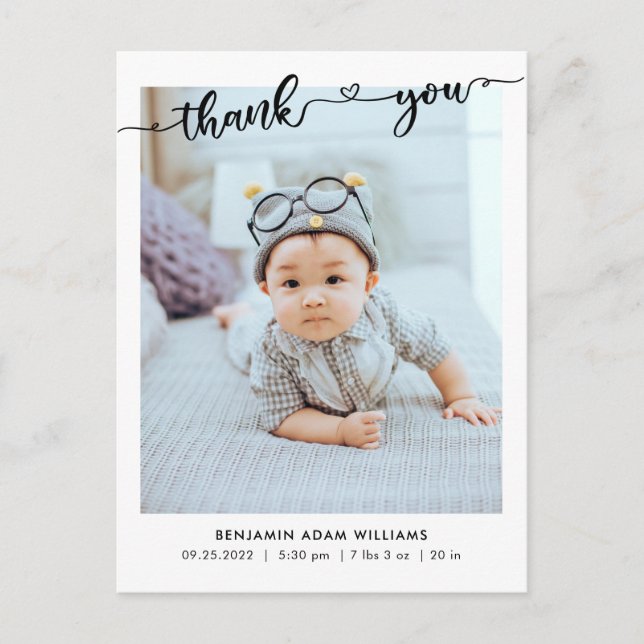 Modern Photo Birth Announcement & Thank You Postcard (Front)