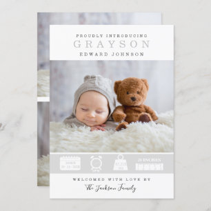 Modern Photo Birth Announcement With Stats Card