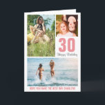 Modern Photo Birthday Card Any Age | Custom Color<br><div class="desc">Modern Happy Birthday card featuring a photo collage of 3 pictures,  their age and name. All colors and text can be personalized.</div>