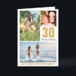 Modern Photo Birthday Card Any Age | Custom Color<br><div class="desc">Modern Happy Birthday card featuring a photo collage of 3 pictures,  their age and name. All colors and text can be personalized.</div>