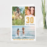 Modern Photo Birthday Card Any Age | Custom Color<br><div class="desc">Modern Happy Birthday card featuring a photo collage of 3 pictures,  their age and name. All colors and text can be personalized.</div>