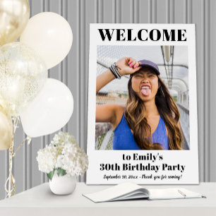 Modern Photo Birthday Party Welcome Black & White Foam Board