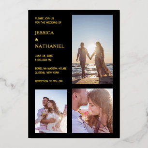 Modern Photo Black and Gold Elegant Wedding Foil Invitation