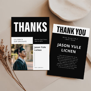 Modern Photo Black and White Graduation Party Thank You Card
