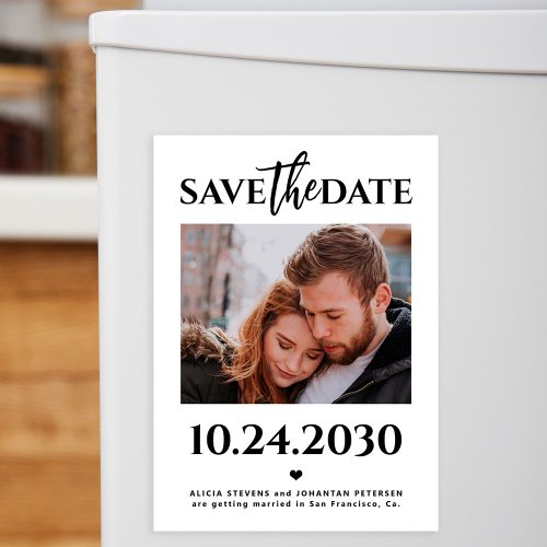 Modern photo black and white wedding save the date magnetic invitation