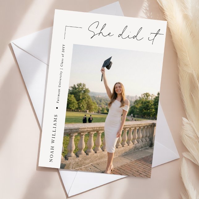 Modern Photo Black Bow Graduation Announcement Postcard (Creator Uploaded)