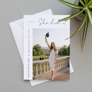 Modern Photo Black Bow Graduation Party Thank You Postcard