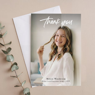 Modern Photo Black Bow Graduation Thank You Postcard
