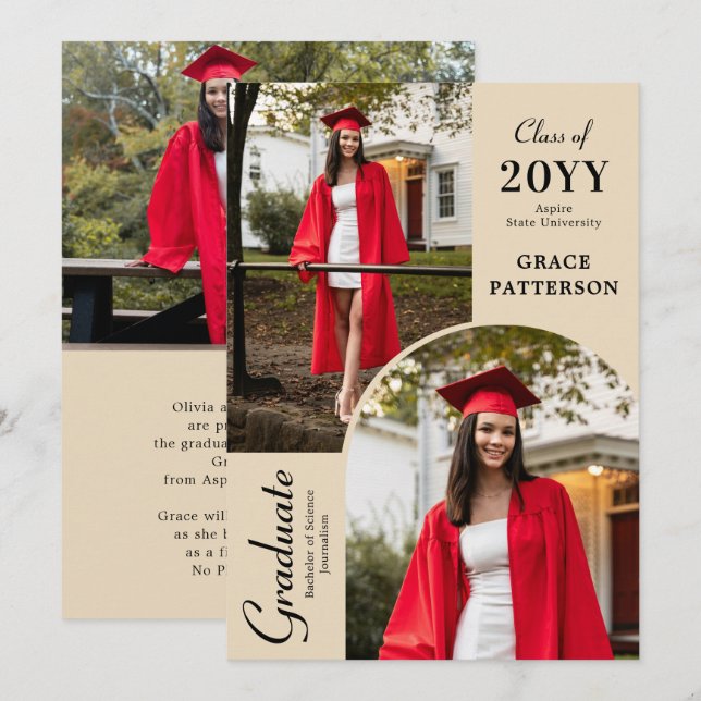 Modern Photo Black Cream Graduation Announcement (Front/Back)