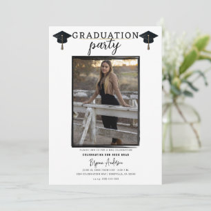 Modern Photo Black Frame Trendy Graduation Party Invitation
