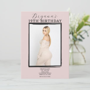Modern Photo Black Frame Trendy Pink Birthday  Invitation