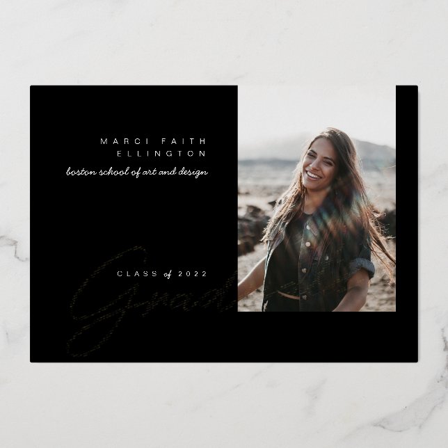 Modern Photo Black Graduate Foil Announcement (Front)