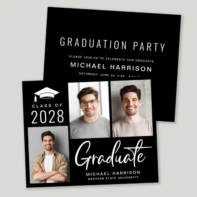 Modern Photo Black Graduation Party Invitation | Zazzle