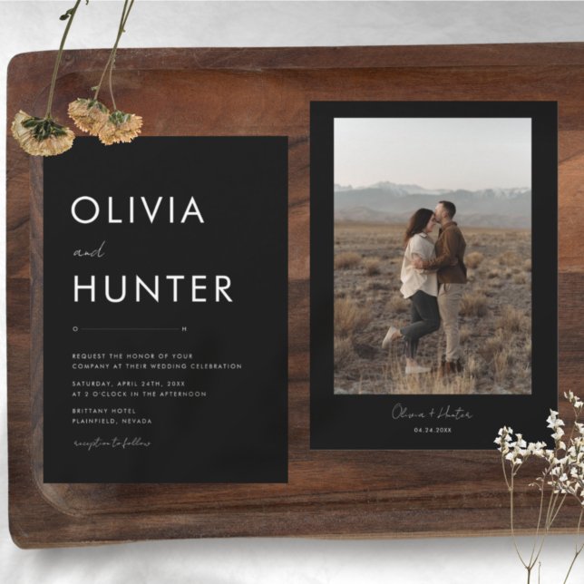 Modern Photo Black Minimalist Wedding Invitation (Creator Uploaded)