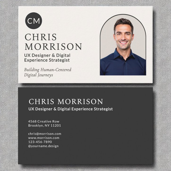 Modern Photo Black Monogram Professional Business Card