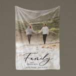 Modern photo black script family elegant sherpa blanket<br><div class="desc">Modern minimal multi photo script family. With space a large full bleed photograph. Ideal gift available for mums,  dads,  grand,  grandad of any family members,  Christmas,  anniversary,  birthday,  mothers day and fathers day. Stunning elegant script text.</div>