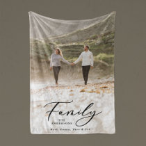 Modern photo black script family elegant sherpa blanket