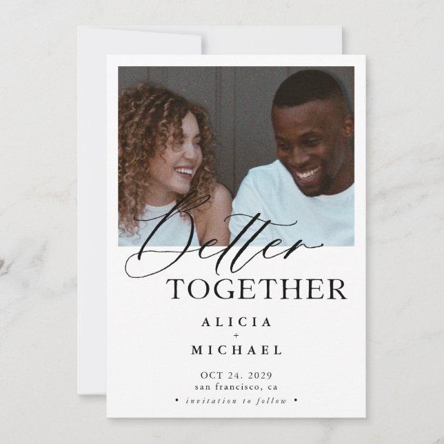 Modern photo black script simple wedding save the date (Front)