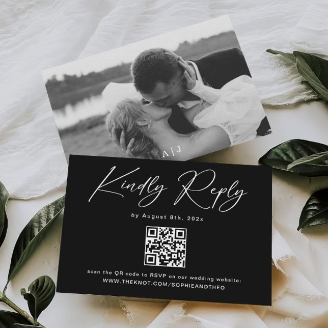 Modern Photo Black Wedding RSVP  Enclosure Card (Creator Uploaded)