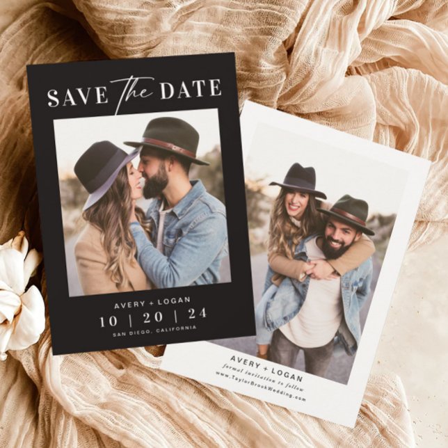 Modern  Photo Black Wedding Save The Date (Creator Uploaded)