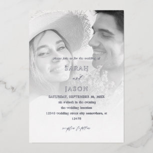 Modern Photo Black & White 7 Vertical Wedding  Foil Invitation