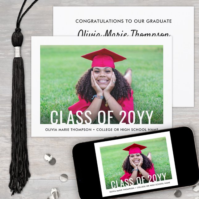 Modern Photo Black & White Graduation Class Year Invitation (Creator Uploaded)