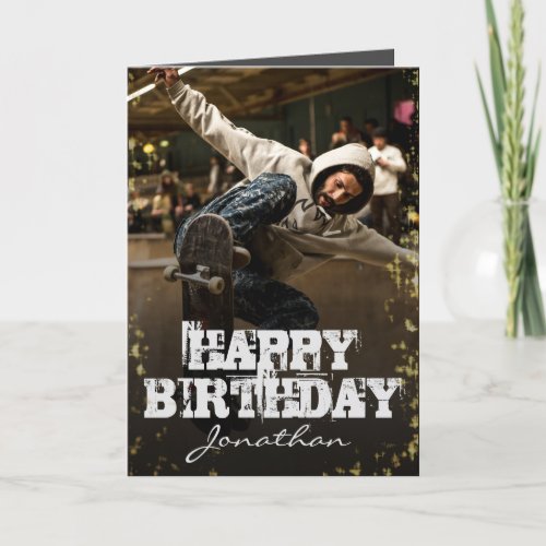 Modern Photo Black  White Happy Birthday Card