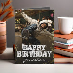 Modern Photo Black & White Happy Birthday Card<br><div class="desc">Simple and modern birthday card template. Add your favorite photo to this design which features a black gradient with gold glitter around the edge and large HAPPY BIRTHDAY text. Inside the card there is the option to add your personal message, or delete the text completely using the edit feature. ....</div>