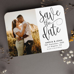 Modern Photo Black & White Save the Date Wedding Magnet