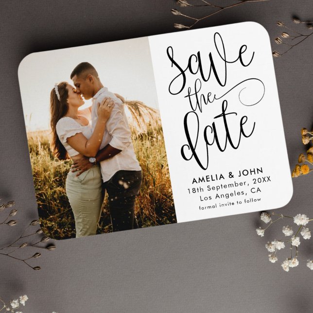 Modern Photo Black & White Save the Date Wedding Magnet (Creator Uploaded)