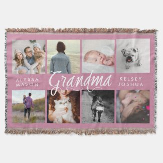 Modern Photo Blanket for Grandma | Pink and White