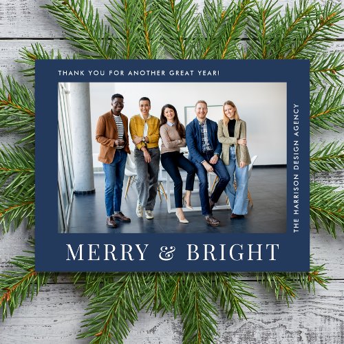 Modern Photo Blue Business Corporate Christmas Holiday Card