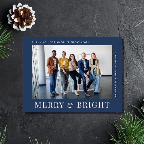 Modern Photo Blue Corporate Business Christmas Holiday Postcard