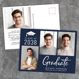 Modern Photo Blue Graduation Party Invitation Postcard