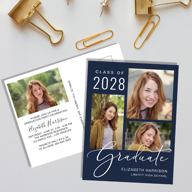 Modern Photo Blue Graduation Party Invitation Postcard (Creator Uploaded)