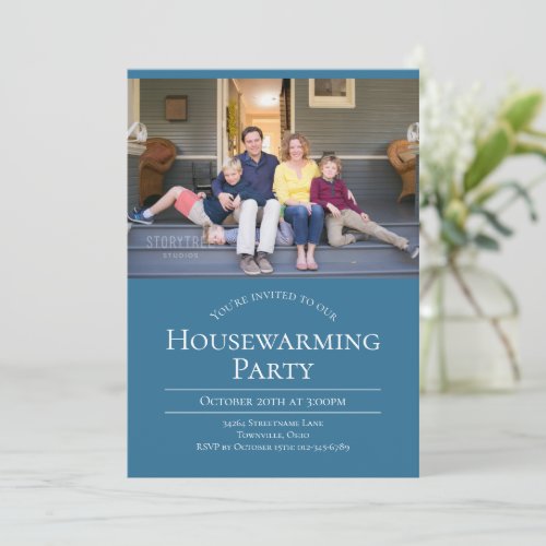 Modern Photo Blue Housewarming Invitation