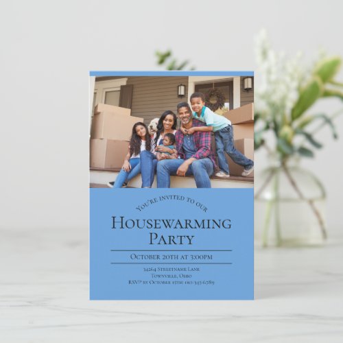 Modern Photo Blue Housewarming Invitation