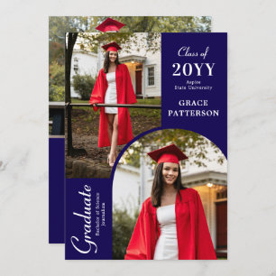 Modern Photo Blue White Graduation Announcement