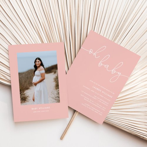 Modern Photo Blush Pink Baby Shower Invitation