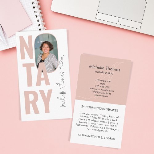 Modern Photo Blush Pink Notary Loan Signing Agent Business Card