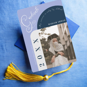 Modern Photo Bold Navy Blue Islamic graduation Invitation