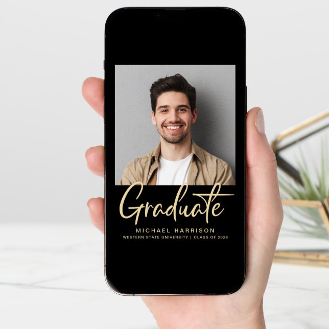 Modern Photo Bold Script Black Graduation Announcement (Front Digital)