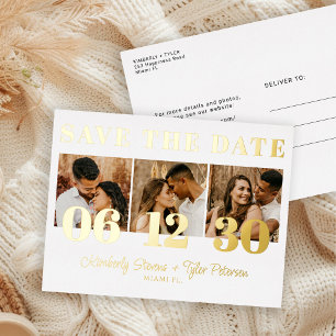 Modern photo bold wedding save the date gold foil invitation postcard
